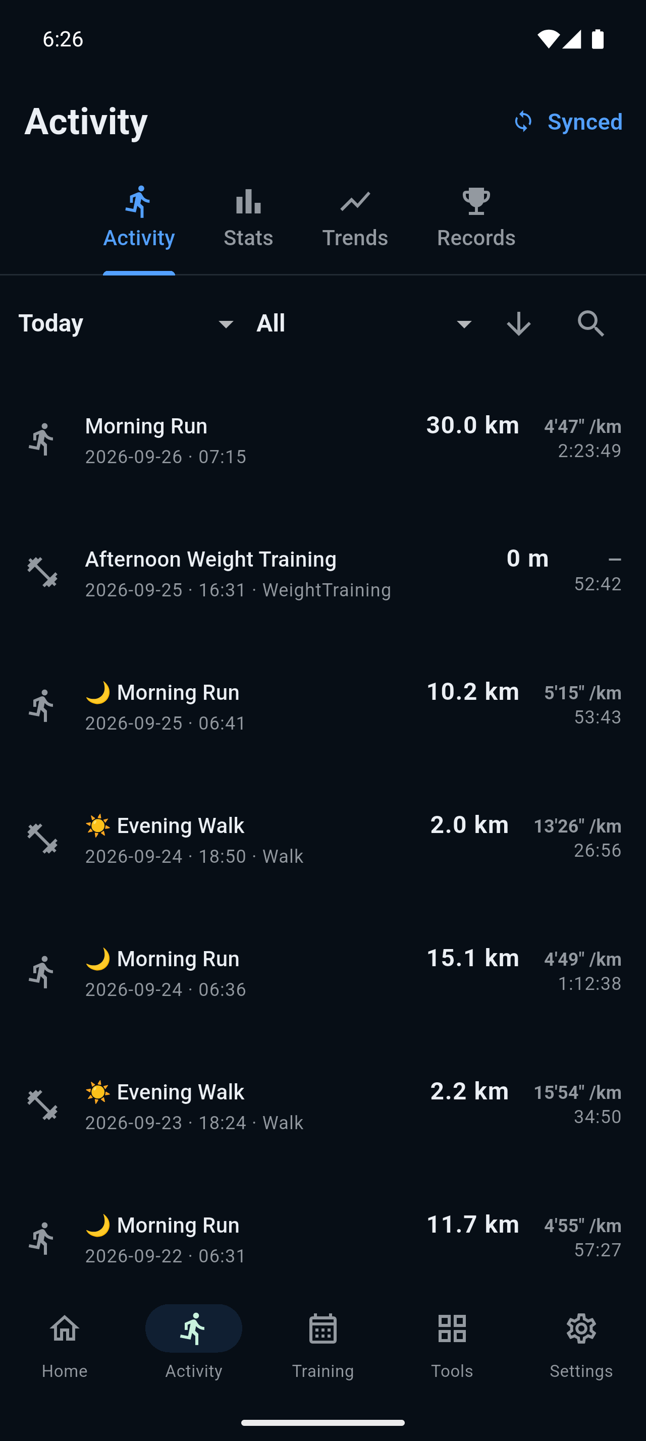 OwnRun activity detail with heart rate